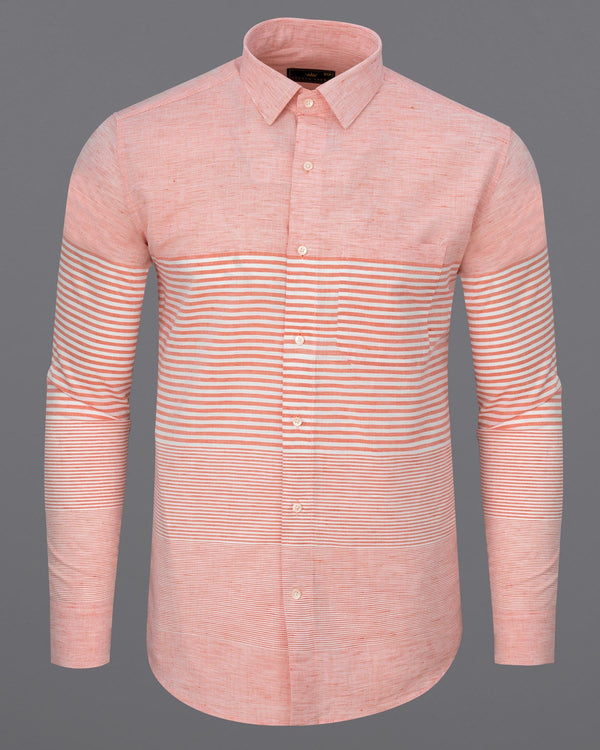 Blush Peach and White Striped Luxurious Linen Shirt