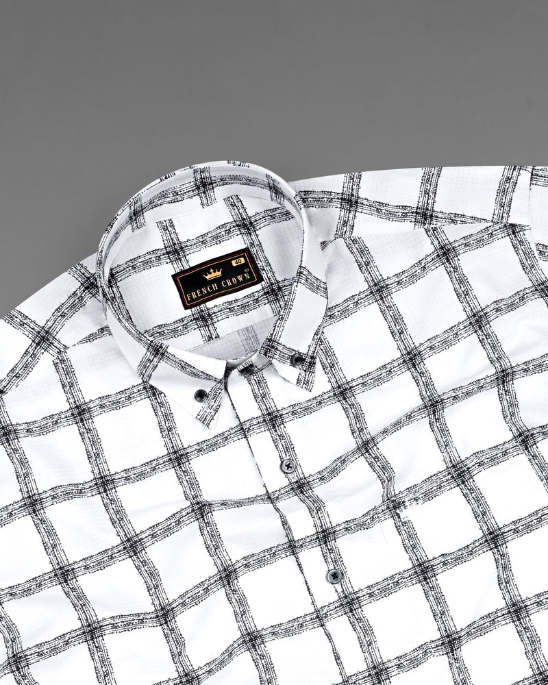 Bright white with jade black Windowpane Luxurious Linen Shirt