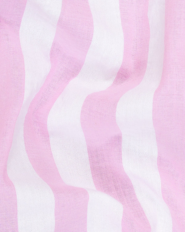 Bright White and Cherub Pink Striped Premium Cotton Kurta Shirt