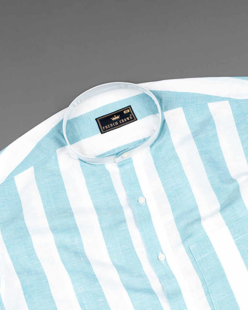 Jet Stream and White Broad Striped Luxurious Linen Shirt