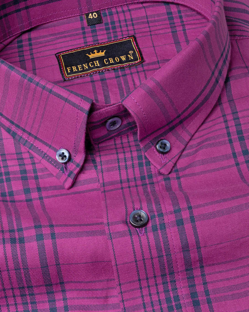 Byzantium Purple and Cyprus Blue Plaid Twill Textured Premium Cotton Shirt