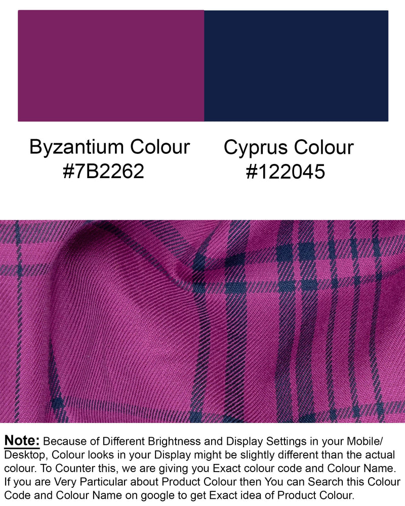 Byzantium Purple and Cyprus Blue Plaid Twill Textured Premium Cotton Shirt