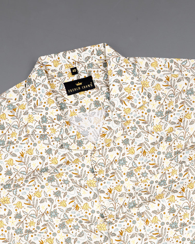 Binaca White and Lemon Yellow Multicolour Floral Printed Premium Cotton Shirt