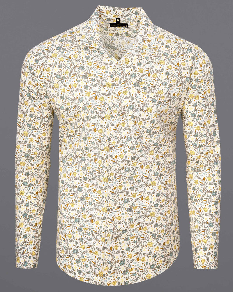 Binaca White and Lemon Yellow Multicolour Floral Printed Premium Cotton Shirt