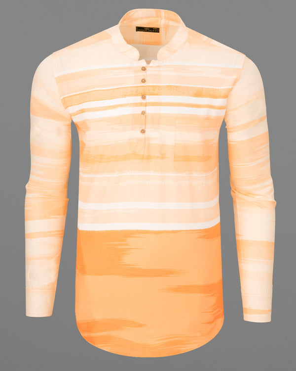 Neon Carrot with white irregular Striped Premium Cotton Kurta Shirt