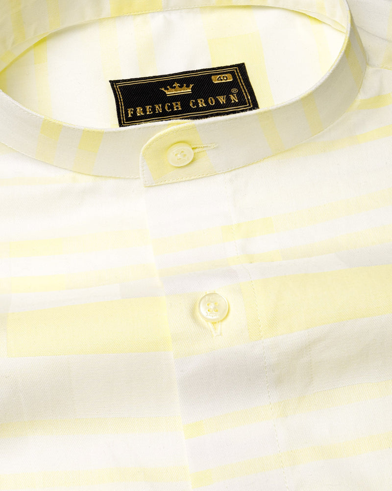 Light Tan and White Smoky Striped Dobby Textured Premium Giza Cotton Shirt