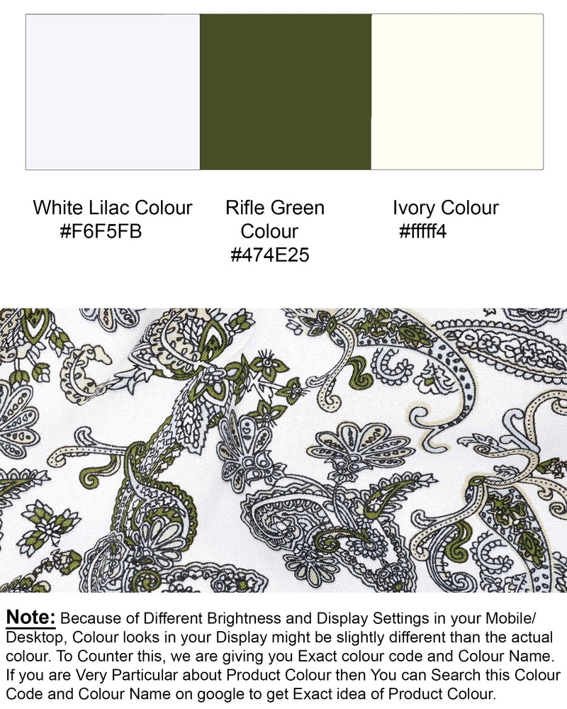 White Lilac and Rifle Green Paisley Printed Tencel Kurta Shirt