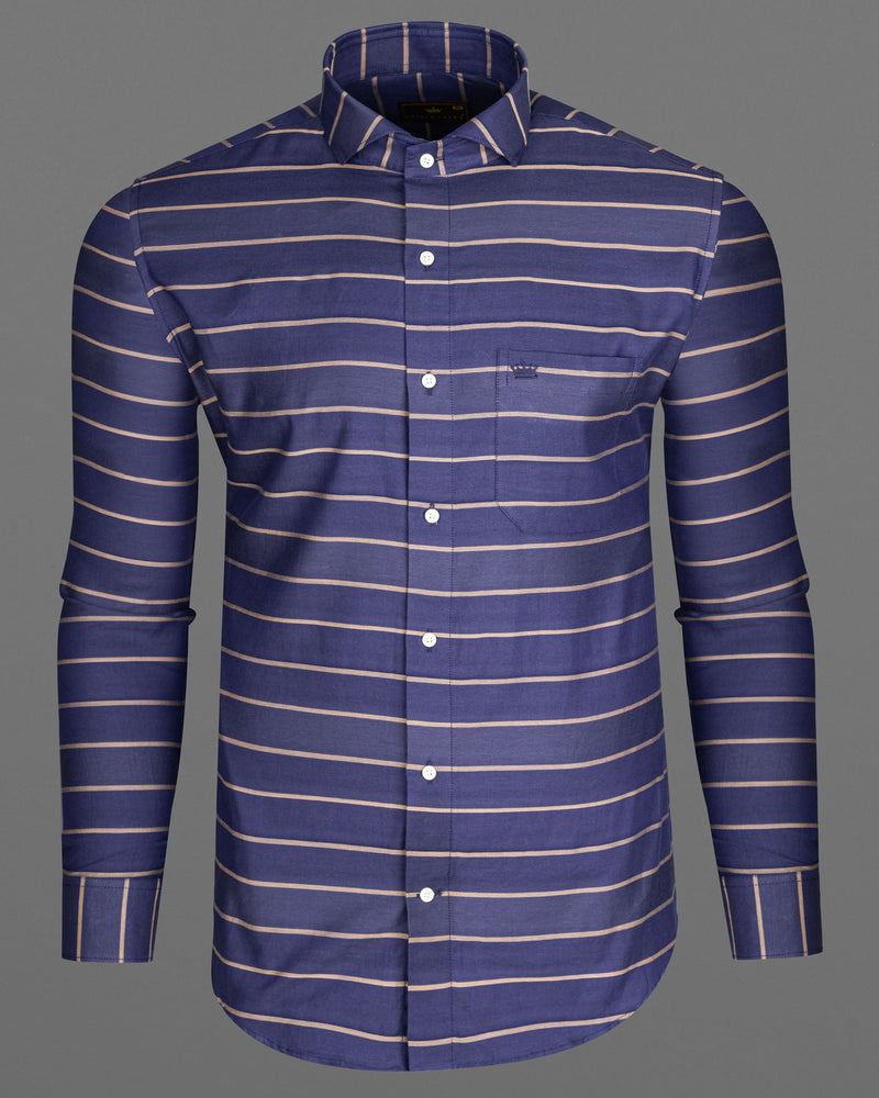 Gun Powder Blue and Pavlova Striped Twill Premium Cotton Shirt
