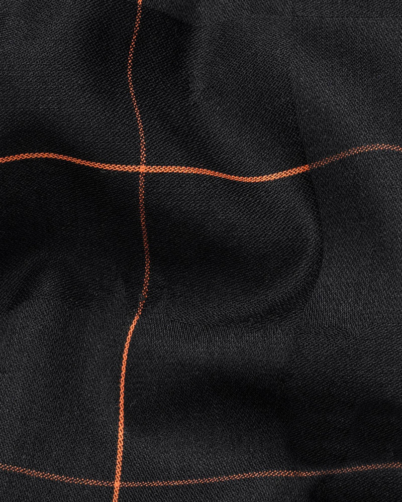 Zeus Black and Pastel Orange Windowpane Dobby Textured Premium Giza Cotton Shirt