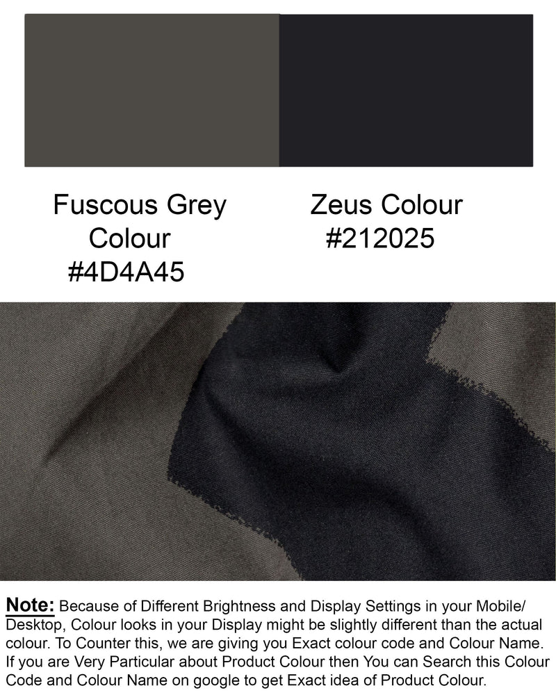 Fuscous Grey with Zeus Black abstract Patterned Premium Cotton Shirt