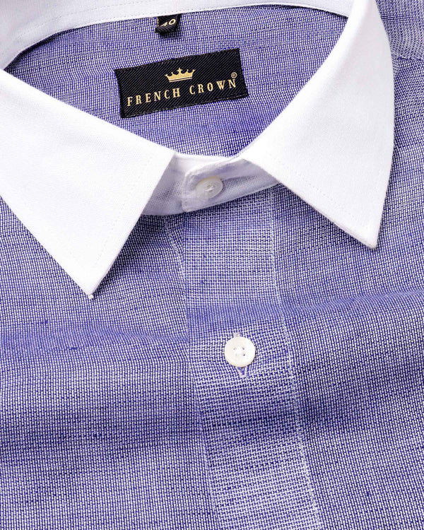 Deluge Blue with White Collar Luxurious Linen Shirt