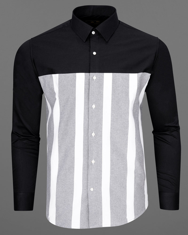 Jade Black and Languid Gray Striped Super Soft Premium Cotton Shirt