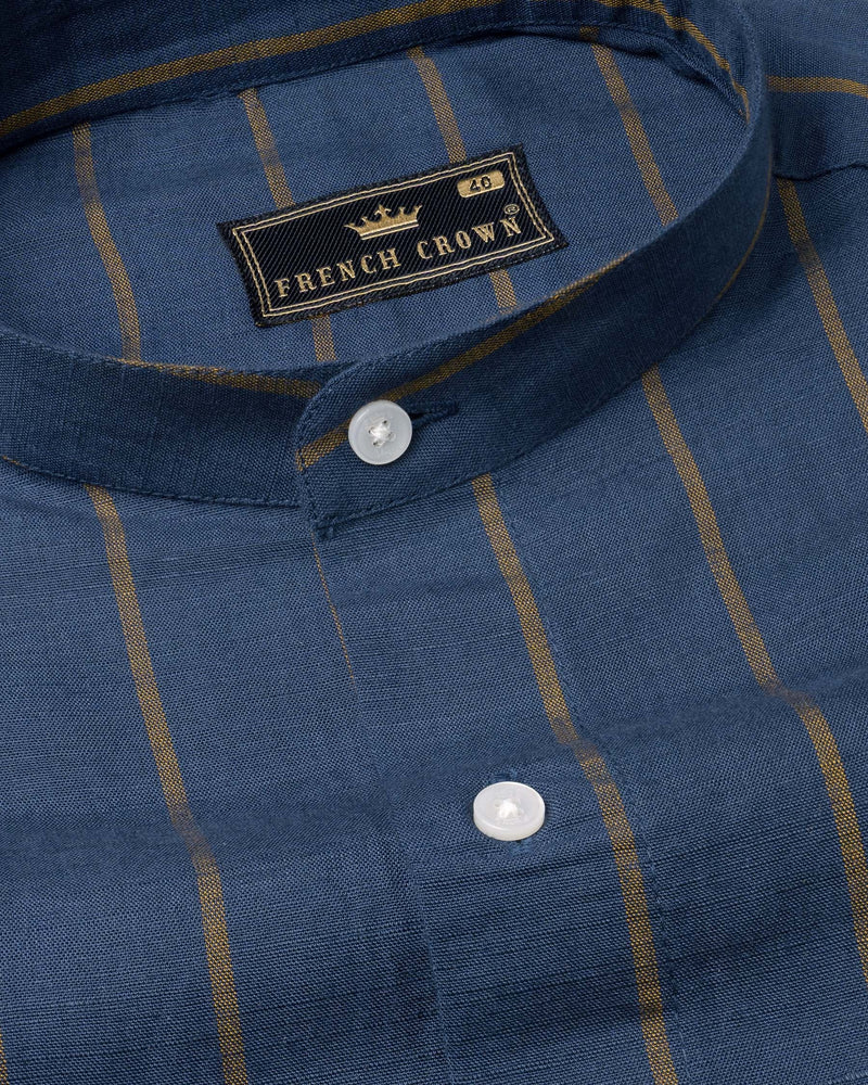 Zodiac Blue and Hazel Striped Luxurious Linen Shirt