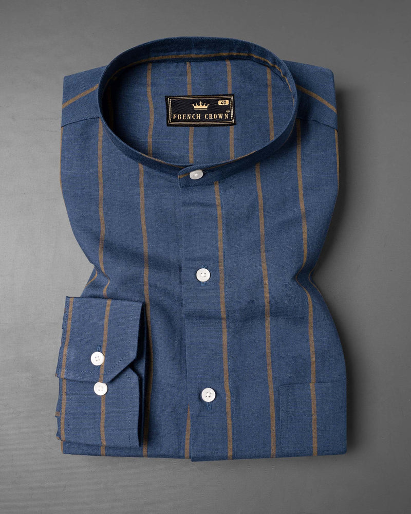 Zodiac Blue and Hazel Striped Luxurious Linen Shirt