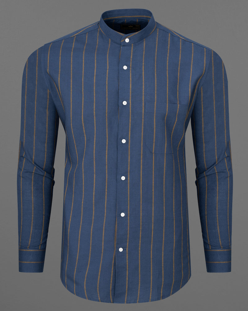 Zodiac Blue and Hazel Striped Luxurious Linen Shirt