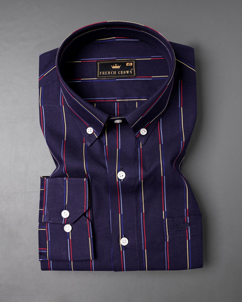 Comet Blue Multicolour Striped Royal Oxford Shirt