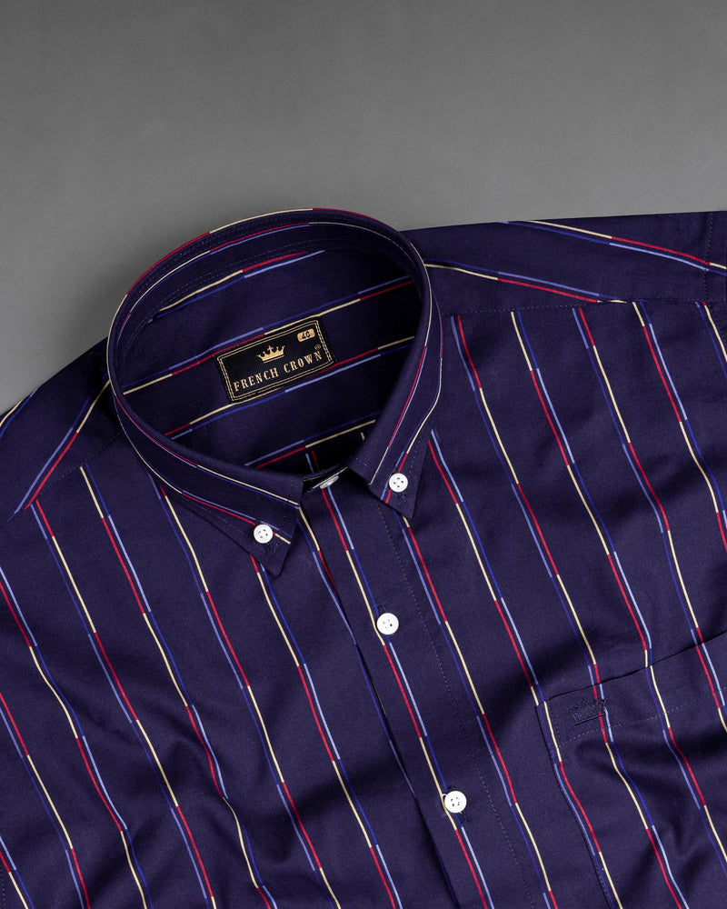 Comet Blue Multicolour Striped Royal Oxford Shirt