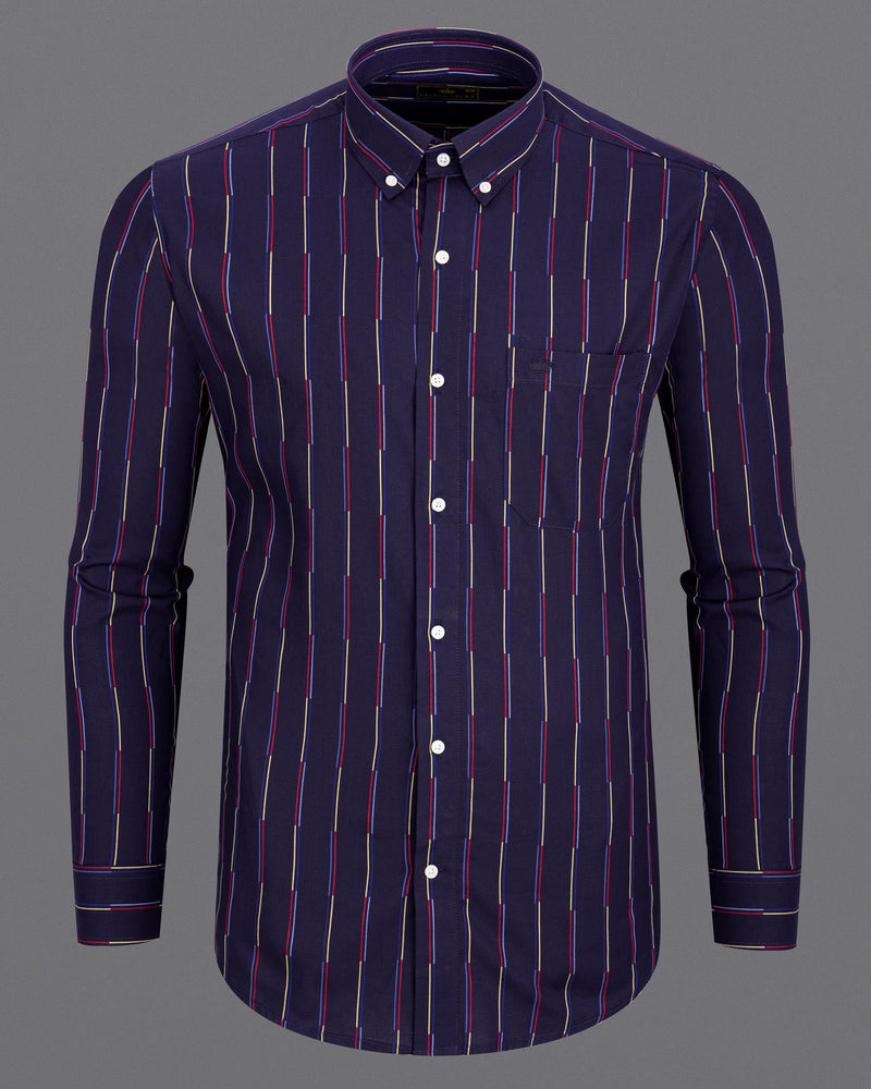 Comet Blue Multicolour Striped Royal Oxford Shirt