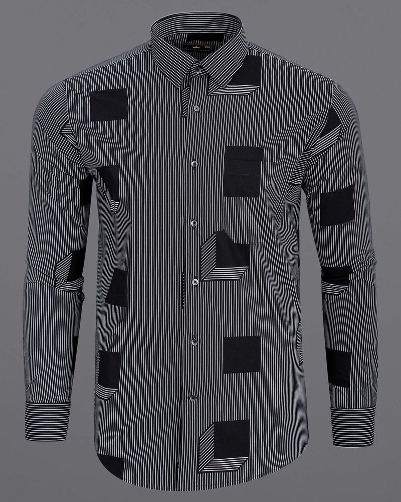 Jade Black 3D Box Printed and Pin Striped Premium Cotton Shirt