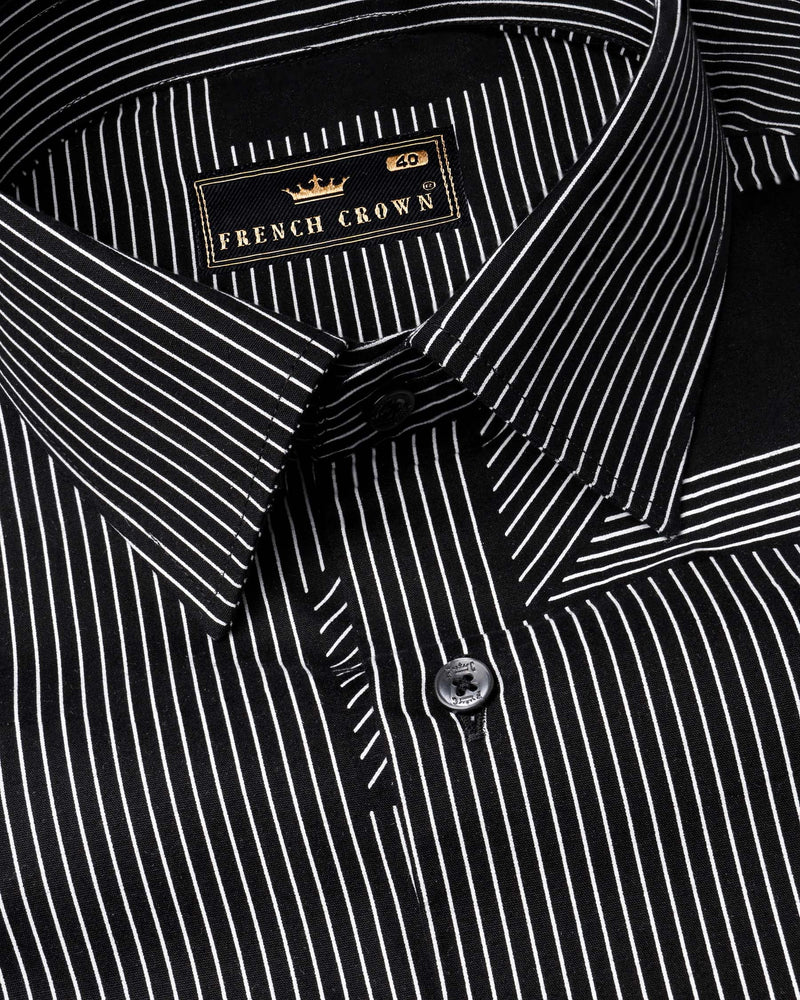 Jade Black 3D Box Printed and Pin Striped Premium Cotton Shirt