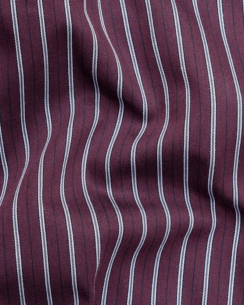 Bistre with Black and white Striped Twill Textured Premium Cotton Shirt
