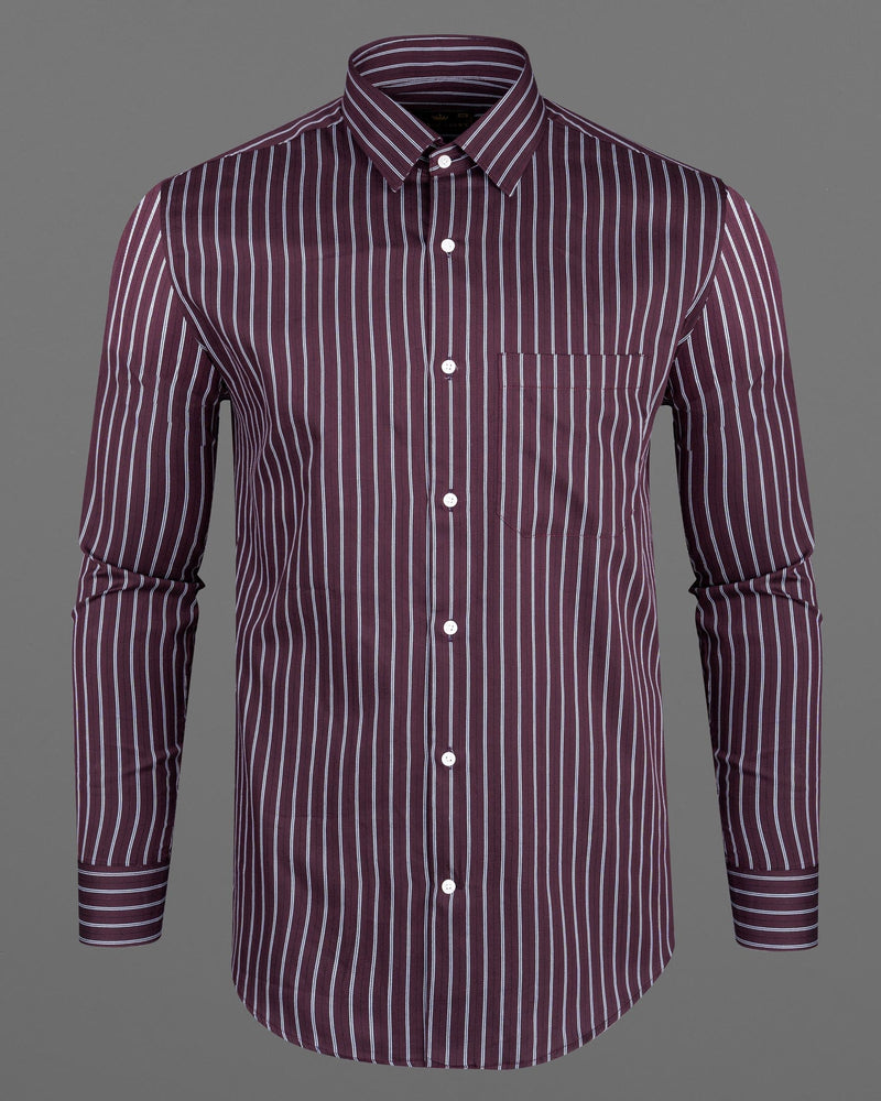 Bistre with Black and white Striped Twill Textured Premium Cotton Shirt