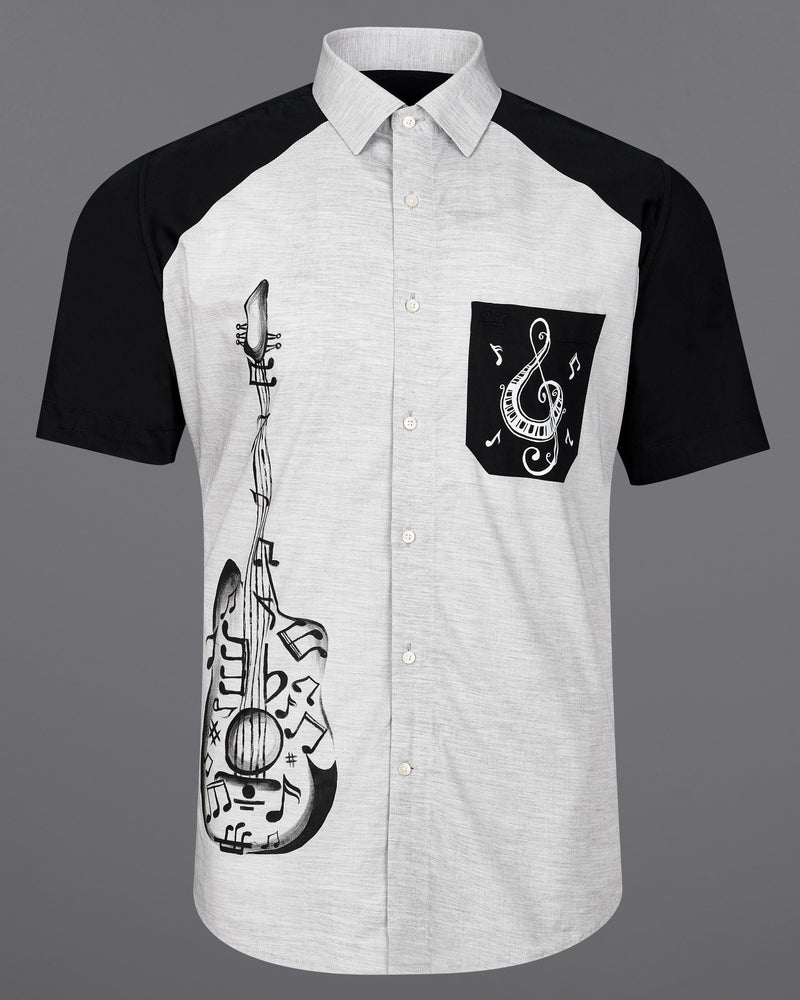 Gainsboro Gray with Black Guitar Hand Painted Premium Cotton Designer Shirt  6887-ART-P126-38,6887-ART-P126-39,6887-ART-P126-40,6887-ART-P126-42,6887-ART-P126-44,6887-ART-P126-46,6887-ART-P126-48,6887-ART-P126-50,6887-ART-P126-52