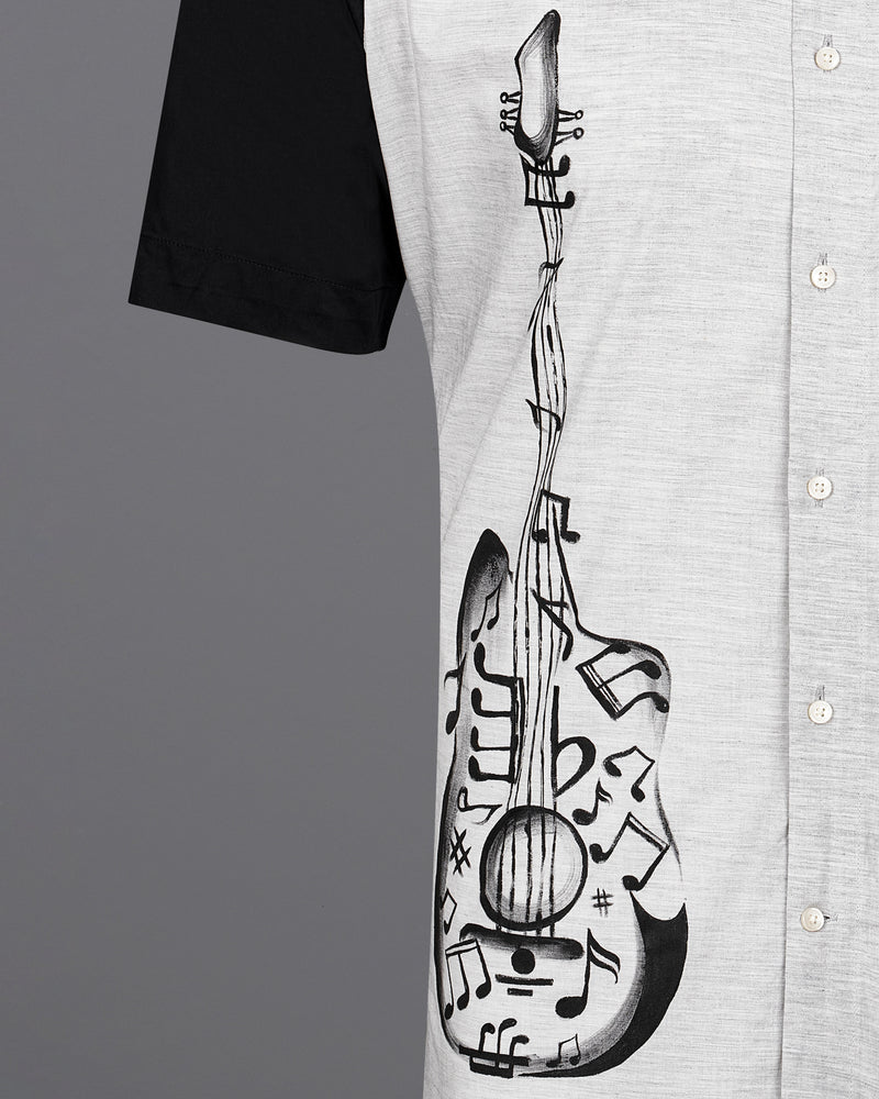 Gainsboro Gray with Black Guitar Hand Painted Premium Cotton Designer Shirt  6887-ART-P126-38,6887-ART-P126-39,6887-ART-P126-40,6887-ART-P126-42,6887-ART-P126-44,6887-ART-P126-46,6887-ART-P126-48,6887-ART-P126-50,6887-ART-P126-52