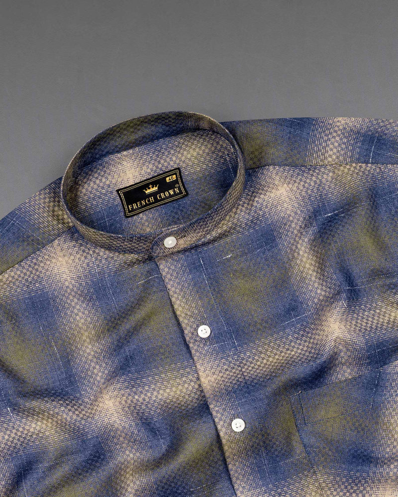 Marine blue and Fawn Brown Twill Premium Cotton Shirt