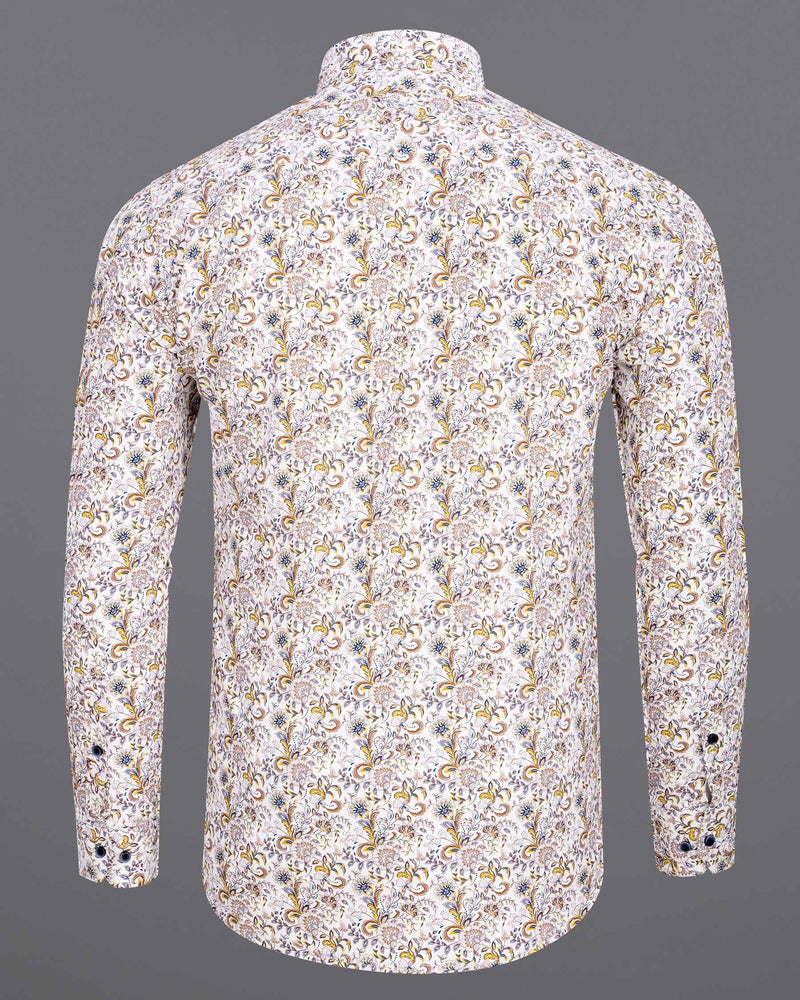 Bright White Floral Printed Twill Premium Cotton Shirt