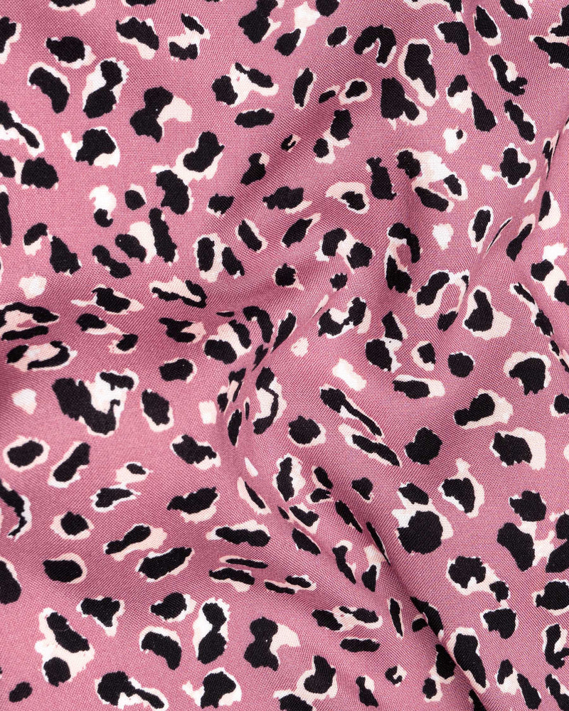 Charm Pink Leopard Printed Premium Tencel Kurta Shirt