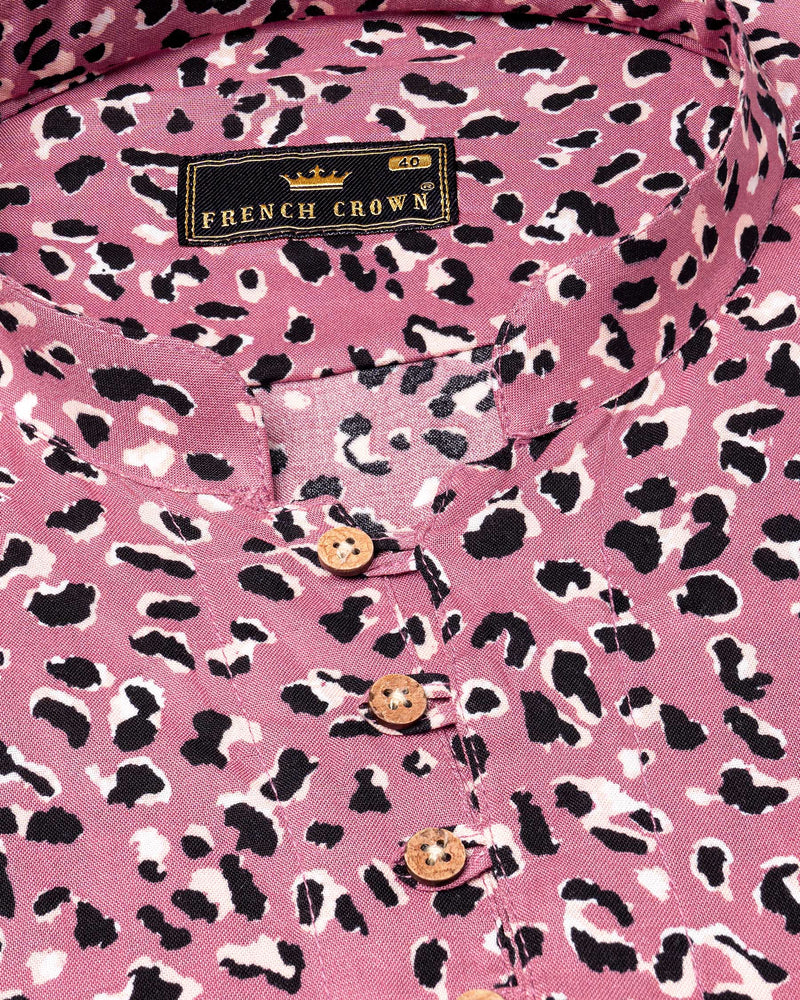 Charm Pink Leopard Printed Premium Tencel Kurta Shirt