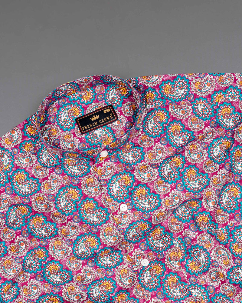 Ethnic inspired Pink Paisley Printed Premium Cotton Shirt