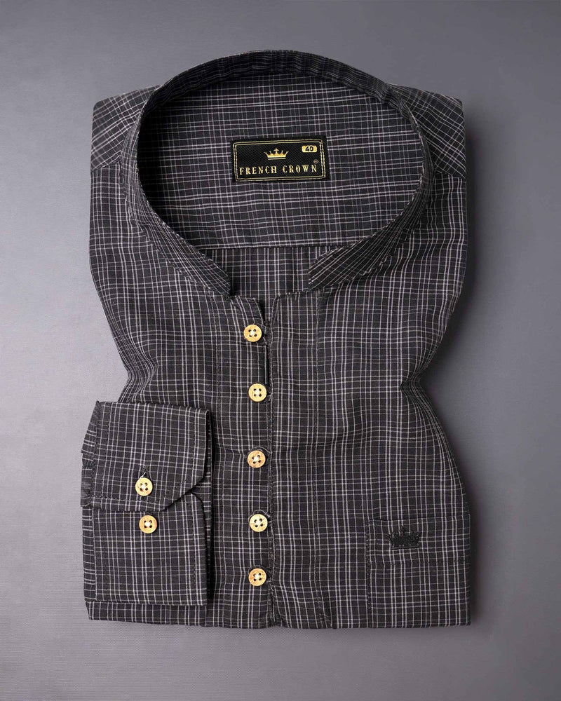 Jade Black Checkered Premium Cotton Kurta Shirt