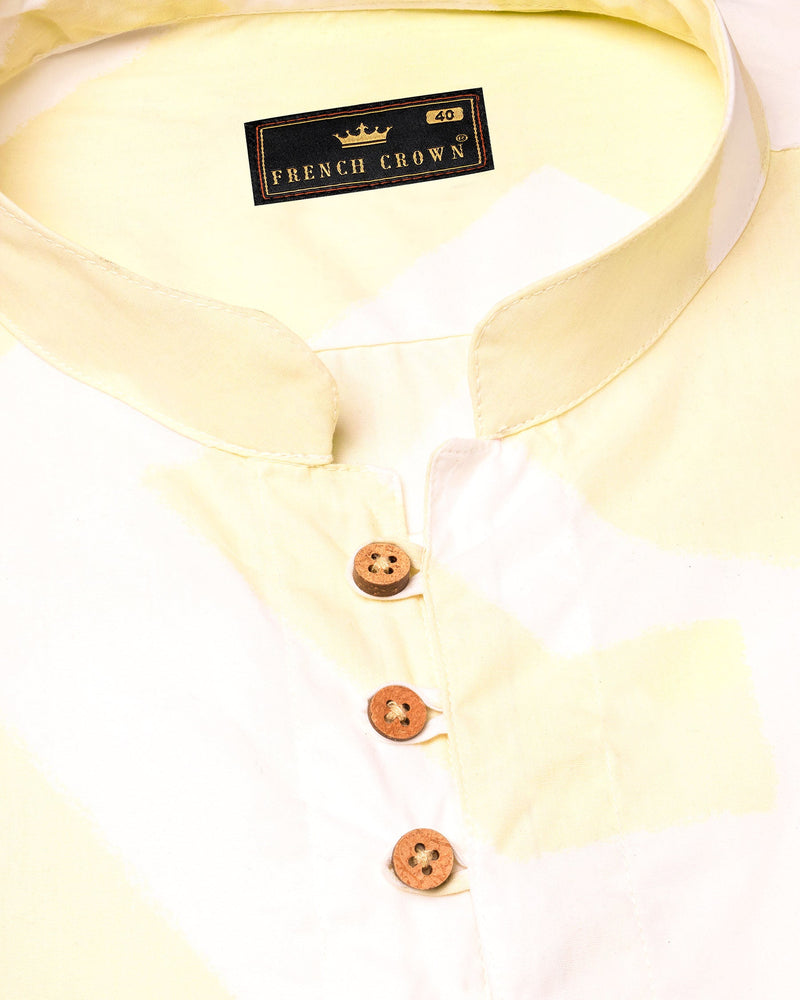 Colonial yellow and White abstract print Twill Premium Cotton Kurta Shirt