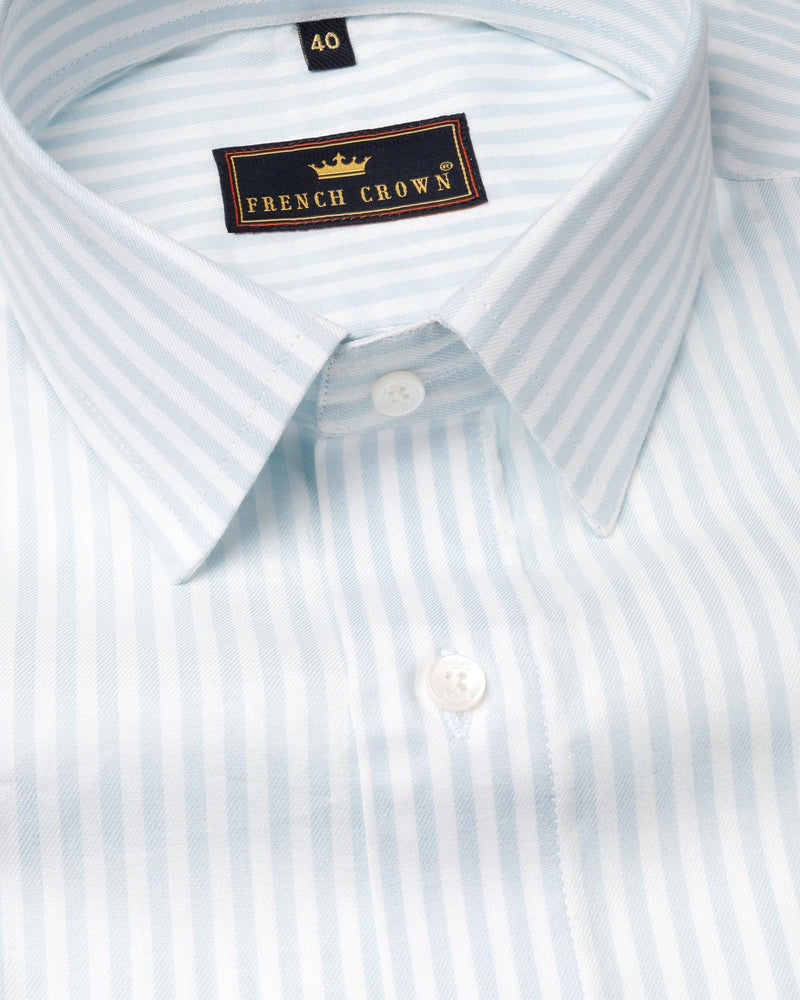 Bright White and Geyser Striped Twill Premium Cotton Shirt