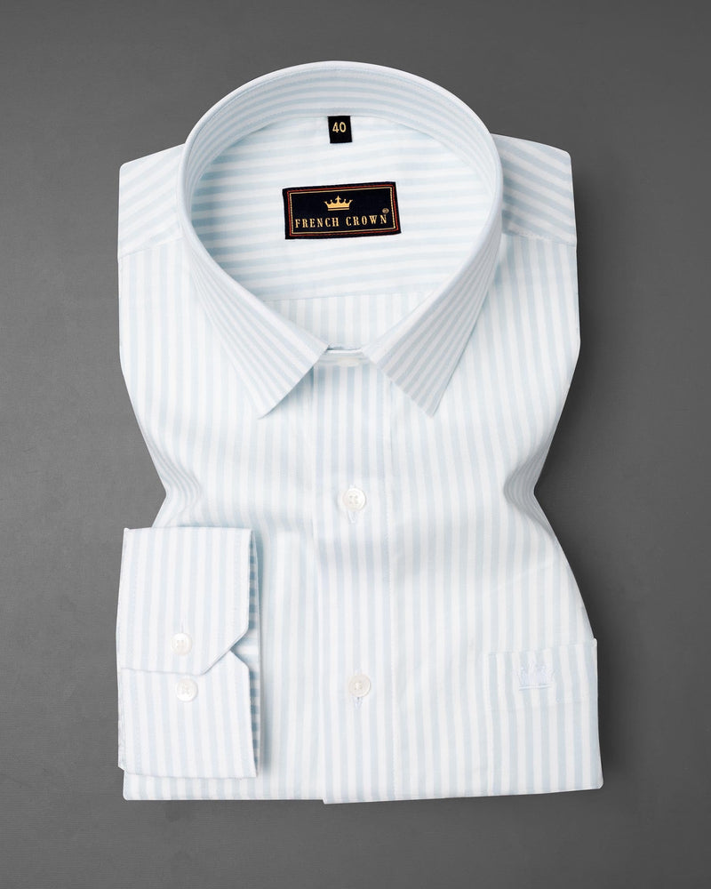 Bright White and Geyser Striped Twill Premium Cotton Shirt