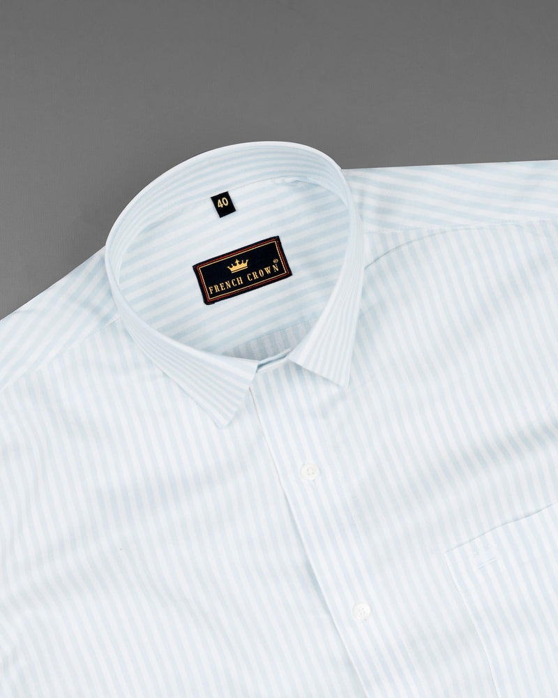 Bright White and Geyser Striped Twill Premium Cotton Shirt