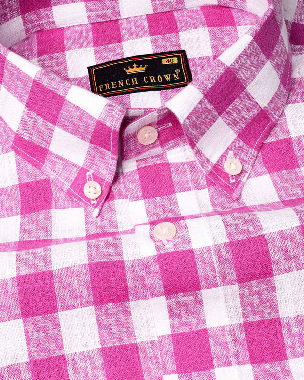 Bright White and Cerise Pink Plaid Twill Premium Cotton Shirt