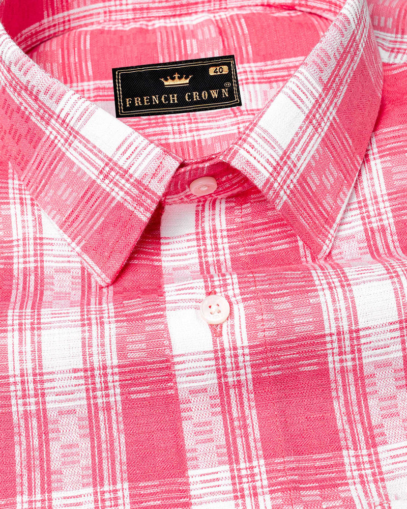 Mandy Pink and Bright White Checkered Twill Premium Cotton Shirt