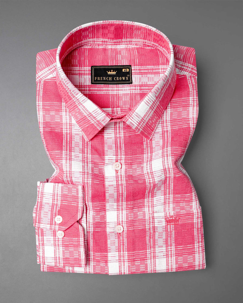Mandy Pink and Bright White Checkered Twill Premium Cotton Shirt