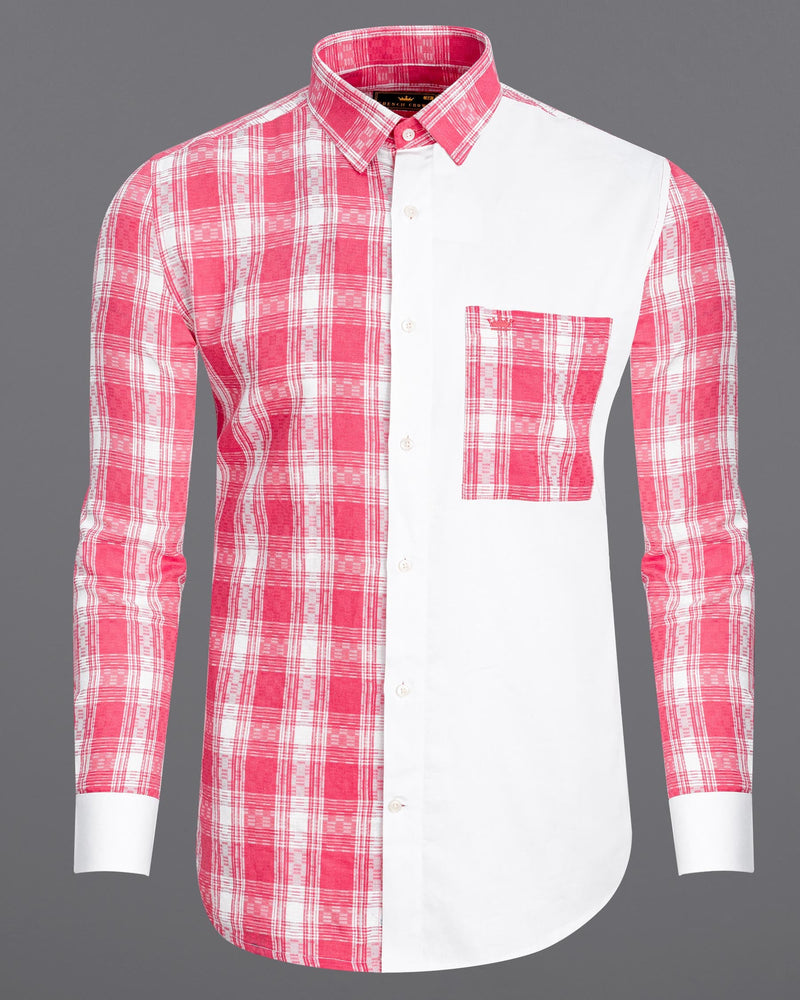 Light Carmine Plaid with Bright White Twill Premium Cotton Designer Shirt