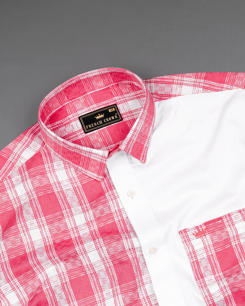 Light Carmine Plaid with Bright White Twill Premium Cotton Designer Shirt