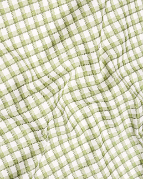 Dingley Green Checkered Dobby Textured Premium Giza Cotton Shirt