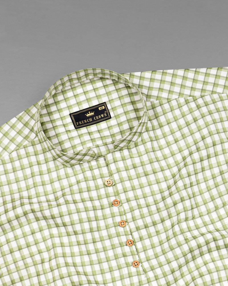 Dingley Green Checkered Dobby Textured Premium Giza Cotton Shirt