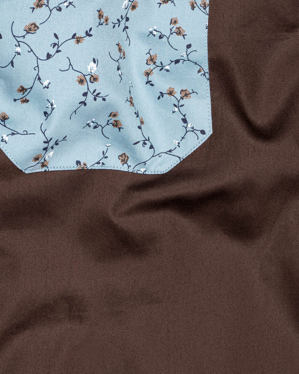 Iroko Brown with Spindle Blue Floral Printed Super Soft Premium Cotton Designer Shirt