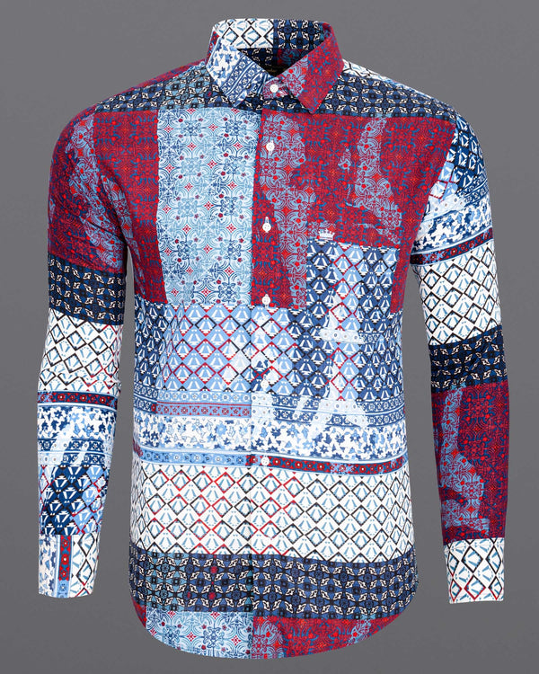 Danube with Cobalt Blue Multicolor Printed Luxurious Linen Shirt