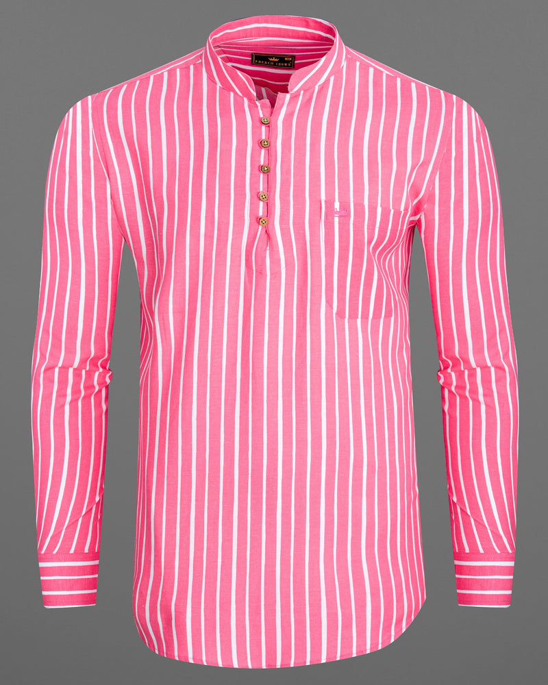 Brink Pink with White Striped Premium Tencel Kurta Shirt