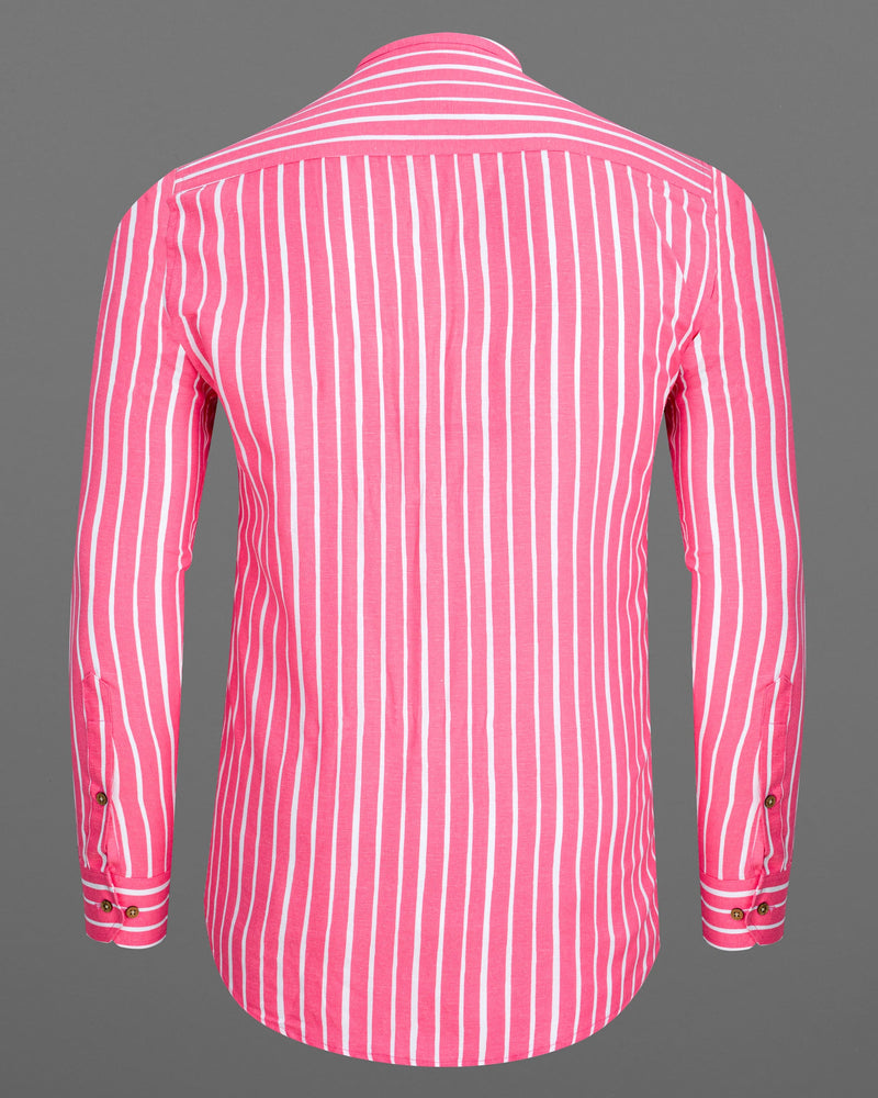 Brink Pink with White Striped Premium Tencel Kurta Shirt