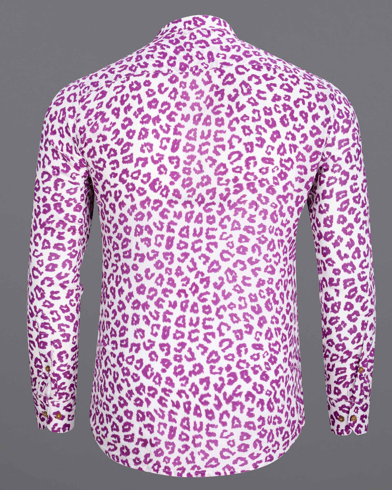 Bright White with Tapestry Pink Cheetah Print Lightweight Premium Tencel Kurta Shirt